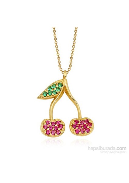 Altınsepeti Renkli Taşlı Kiraz Altın Kolye As882kl