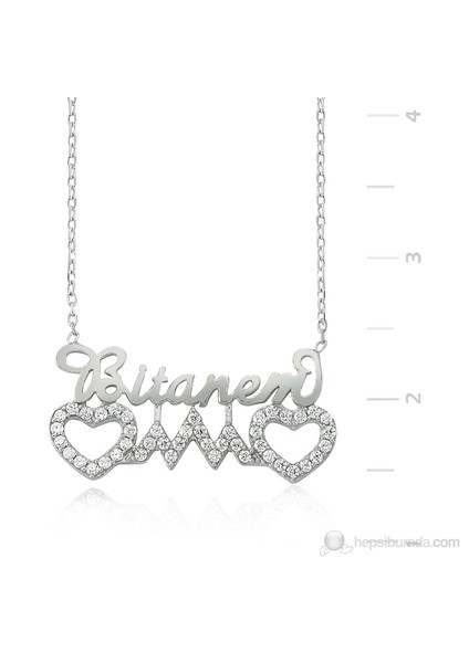 Bayan Lili Bitanem Yazılı Gümüş Kalp Kolye