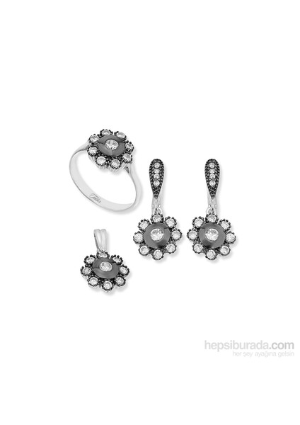 Gümüş Zirkon Taşlı Çiçek Set 438227