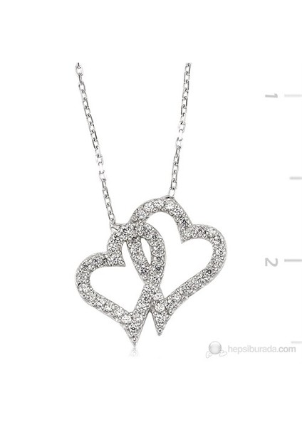 Bayan Lili Zirkon Taşlı İki Kalp Kolye
