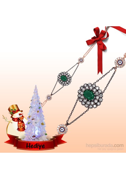 Bayan Lili Gümüş Mat Yeşil Taşlı Otantik Bileklik