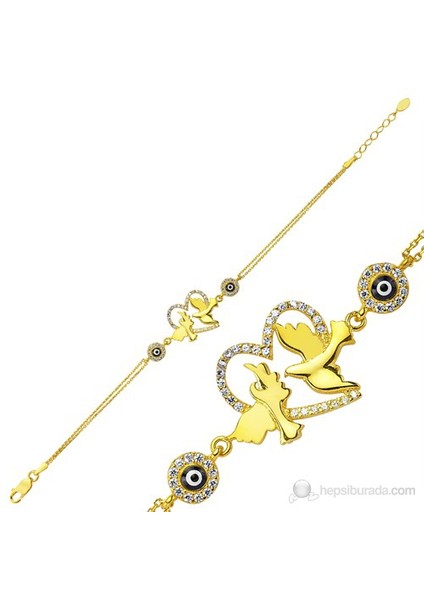 Gumush 925 Nazar Boncuklu Kalp Güvercin Bileklik Br0460175