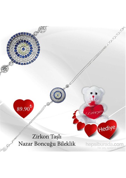 Bayan Lili Zirkon Taşlı Nazar Boncuğu Bileklik