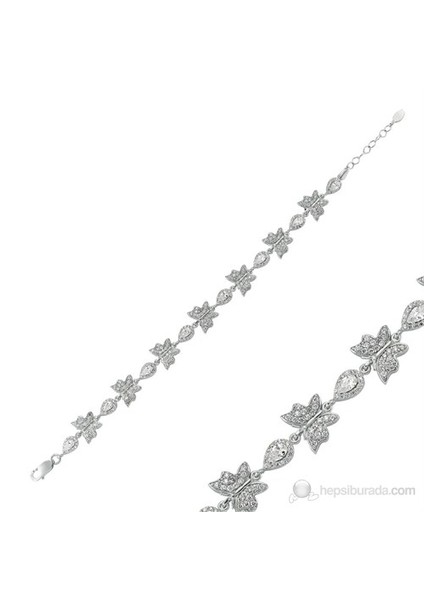 Tekbir Silver 925 Damla Taşlı Kelebek Bileklik BR0460211