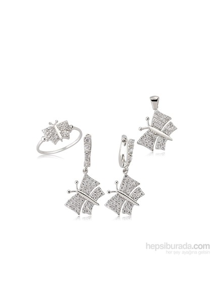 Zirkon Taşlı Rodyum Kaplama Kelebek Set 438171