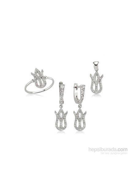 Zirkon Taşlı Gümüş Lale Set 438183