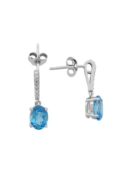 Pırlanta ve Oval Mavi Topaz Taşlı Küpe