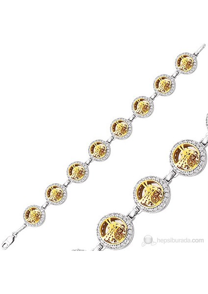 Gumush 925 Osmanlı Takıları Zirkon Taşlı Tuğra Bileklik | Br0470003