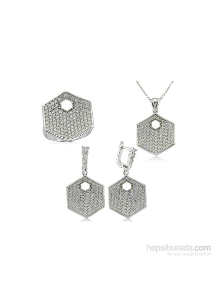 Tozlu Gümüş Zirkon Taşlı Altıgen Set 438275