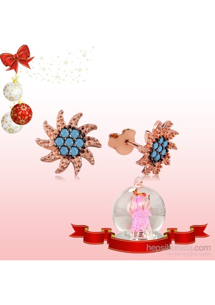 Tekbir Silver Gümüş Firuze Taşlı Güneş Küpe