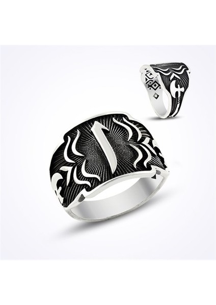 Arapça Elif Dik Duruş Taşsız Gümüş Erkek Yüzük