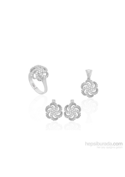 Gümüş Zirkon Taşlı Çiçek Set 438214