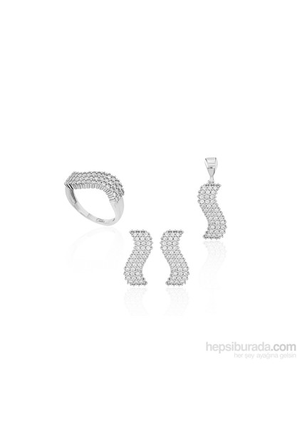 Gümüş Zirkon Taşlı Kıvrak Set 438215