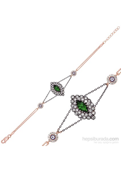 Bayan Lili Gümüş Yeşil Mekik Taşlı Otantik Bileklik fiyatları
