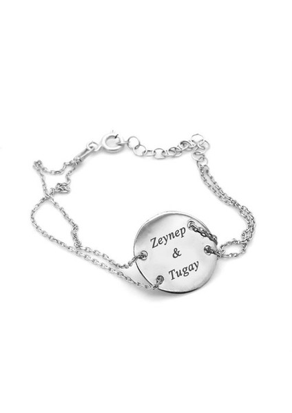 Kişiye Özel İsimli Yuvarlak Plaka Gümüş Bileklik