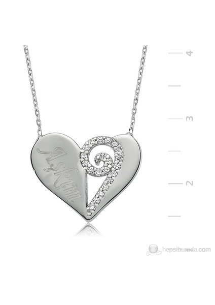 Bayan Lili Aşkım Kalp Gümüş Kolye