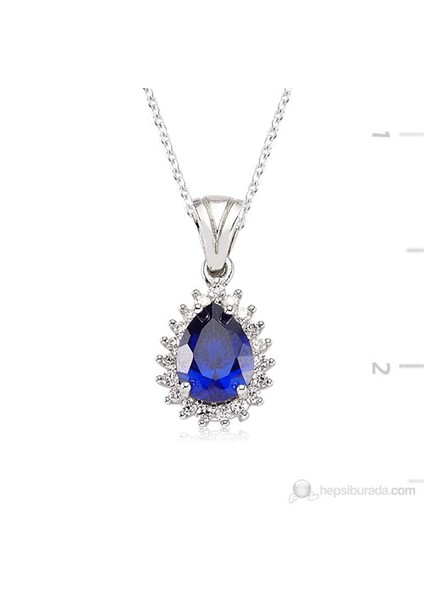 Zirkon Safir Taşlı Damla Kolye