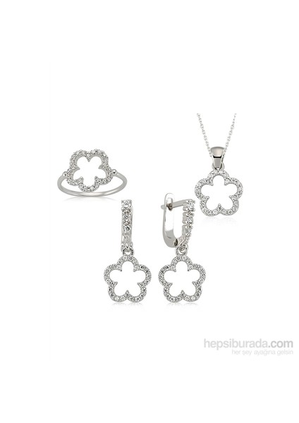 Gümüş Zirkon Taşlı Yonca Set 438249