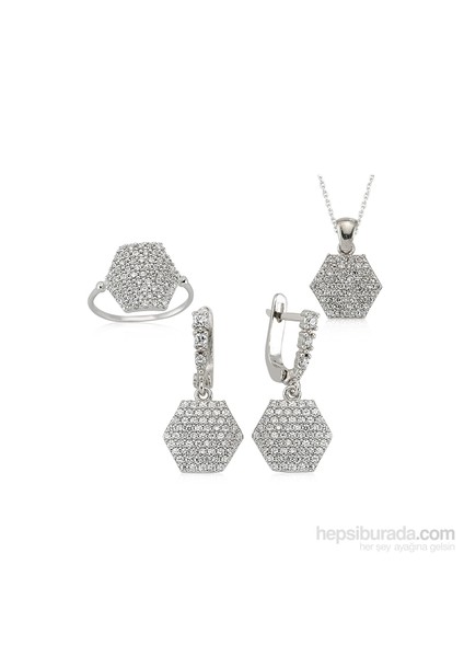 Gümüş Zirkon Taşlı Altıgen Set 438254