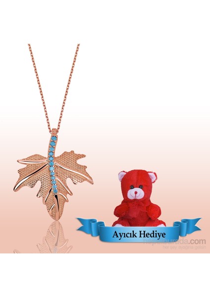 Tekbir Silver Gümüş Firuze Taşlı Çınar Yaprağı Kolye