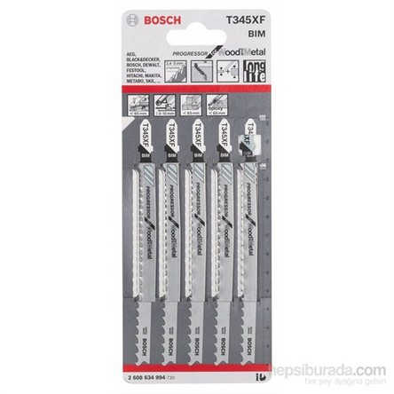 Bosch - Ahşap Ve Metal İçin T 345 Xf Dekupaj Testeresi Bıçağı - 5'Li Paket