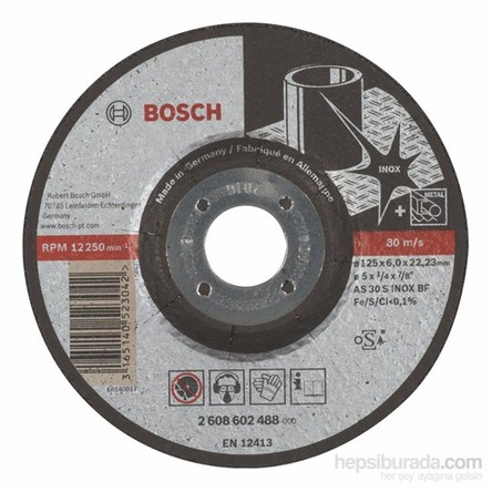 Bosch - Expert Serisi Inox (Paslanmaz Çelik)İçin Bombeli Taşlama Diski (Taş) - As 30 S Inox Bf, 125 Mm, 6,0 Mm