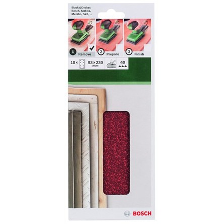 Bosch - Titreşimli Zımpara Kağıdı 10'Lu, 93 X 230 Mm 40 Kum 8 Delik