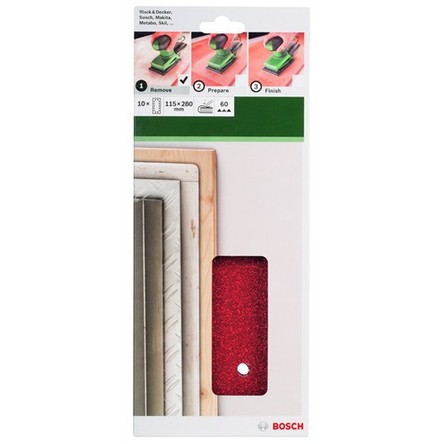 Bosch - Titreşimli Zımpara Kağıdı 10'Lu, 115 X 280 Mm 60 Kum 14 Delik