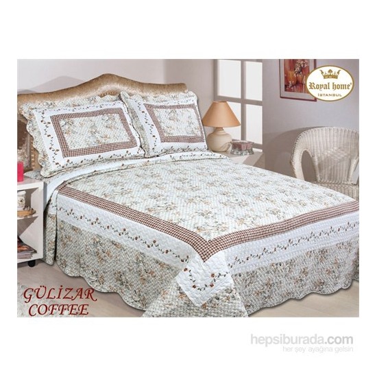 Royal Çift Kişilik Pamuklu Lüks Yatak ÖrtüsüGülizar Kahve Royal Çift Kişilik Pamuklu Lüks Yatak ÖrtüsüGülizar Kahve