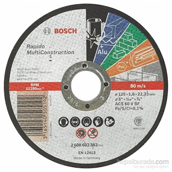 Bosch  - Rapido Serisi Çoklu Malzemeler İçin Düz Kesme Diski (Taş) - Acs 46 V Bf, 125 Mm, 1,6 Mm