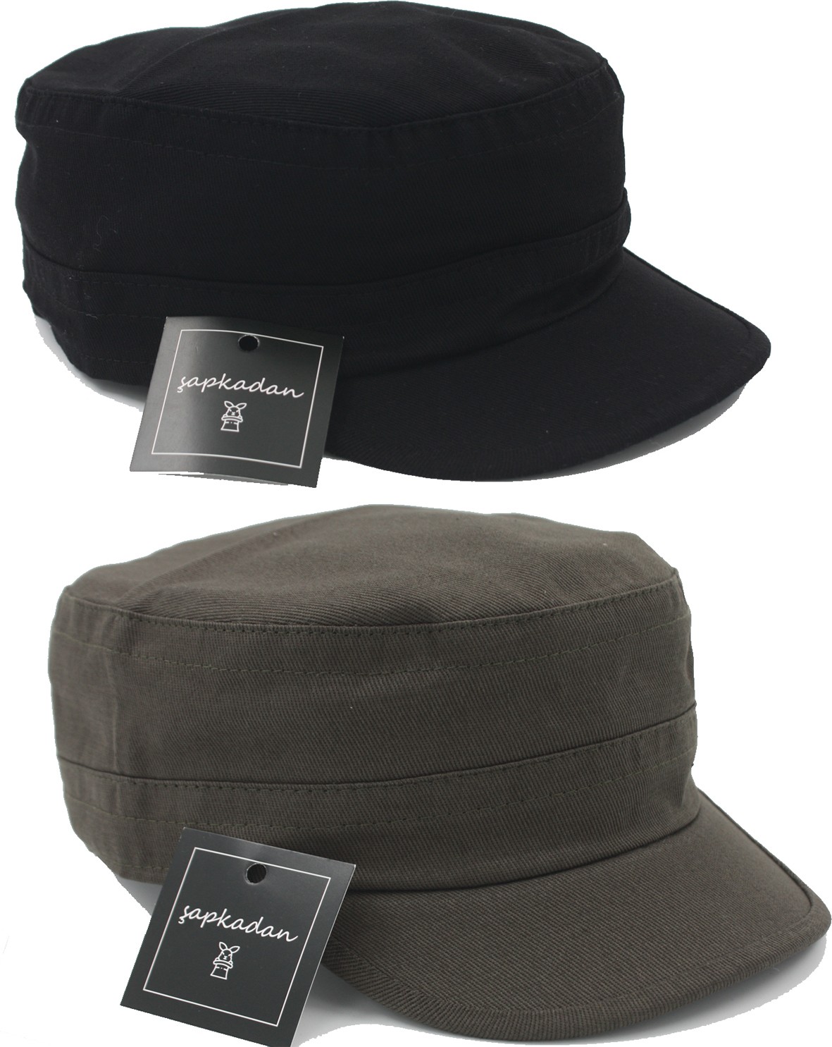 Şapkadan Castro Siyah ve Haki Şapka Ikili Set Kastro Set Unisex