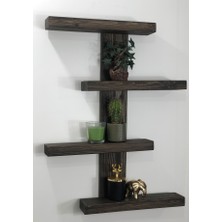 O&A Wood Doğal Ahşap Dekoratif Minimal Duvar Rafı,4 Katlı Vintage, Retro Ahşap Raf, Ceviz