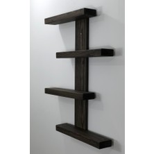 O&A Wood Doğal Ahşap Dekoratif Minimal Duvar Rafı,4 Katlı Vintage, Retro Ahşap Raf, Ceviz