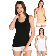 Tutku Kadın Siyah 3'lü Paket Atlet %100 Pamuk Esnek Kumaş S ELF568T0136CCM3