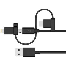 Awetron Apple Mfi Lisanslı 3'lü Lightning+Type-C +Micro Hasır İp Kablo 1.5 Metre