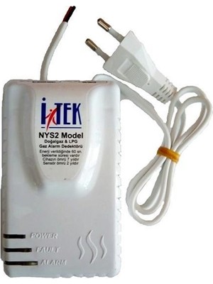 İtek NYS Doğal Gaz Alarm Dedektörü - Sesli ve Işıklı Uyarı, Ev Kullanımı için 220V, Beyaz