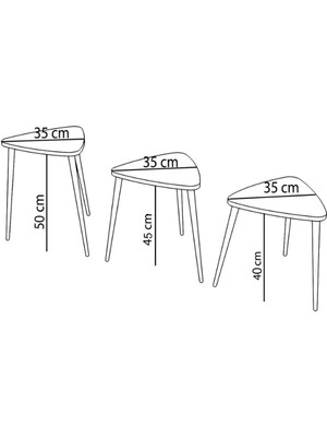 Remaks Üçgen Metal Ayaklı 3'lü  Zigon Sehpa Çay Sehpası Servis Sehpası