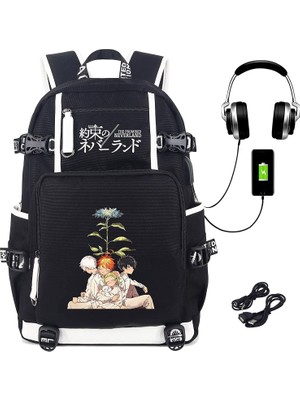 Deweiqi Anime Vaat Edilen Neverland Sırt Çantası Baskılı USB Şarj Portu ve Kulaklık Portu ile (Yurt Dışından)