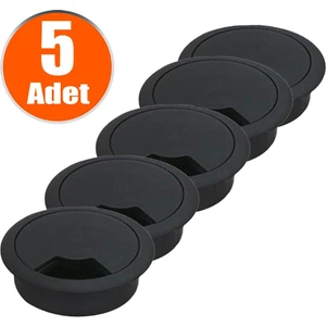 Masa Üstü Kablo Kanalı Deliği Kapağı Siyah Masa Kapağı 6 cm (5 Adet)