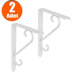 Ferforje Raf Altı Ayak Dekoratif Raf Tutucu 110 x 155 mm Beyaz Montaj Aparatı (2 Adet)