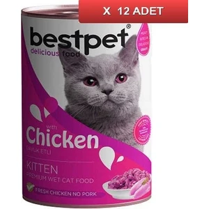 Kitten Tavuk Etli Parça Etli ve Jöleli Yavru Kedi Konservesi 400 gr (12 Adet)