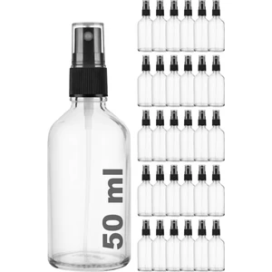 50 cc Şeffaf Sprey Kapaklı 50 ml Siyah Fısfıs Kolonya Dezenfektan Cam Şişe 30 Adet