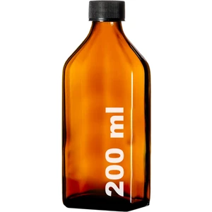 200 cc Amber Ecza Şişesi 200 ml Kilitli Siyah Kapaklı Kahverengi Yassı Cam Şişe 1 Adet