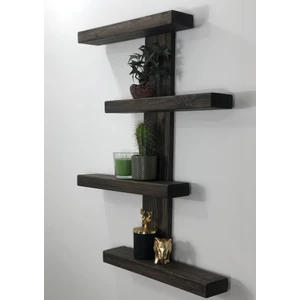 O&A Wood Doğal Ahşap Dekoratif Minimal Duvar Rafı,4 Katlı Vintage, Retro Ahşap Raf, Ceviz