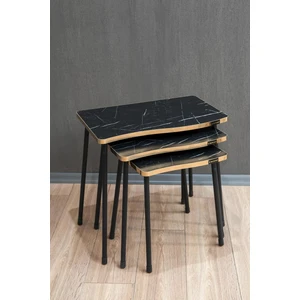 Bayrak Metal Ayaklı 3'lü  Zigon Sehpa Çay Sehpası Servis Sehpası