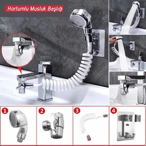 2 In 1 Spiral Hortumlu Ayarlanabilir Hareketli Banyo Mutfak Lavabo Musluk Duş Başlığı