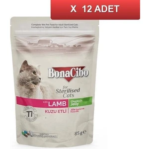 Bonacibo Pouch Kuzu Etli Kısır Kedi Konservesi 85 gr (12 Adet)