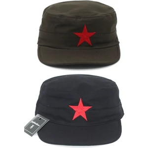 Unisex Castro Şapka Kasket Haki Siyah Yıldız Nakışlı Set