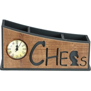 Ahşap Dekoratif Chess Figürlü Saatli Kalemlik
