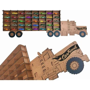 Ahşap Ceviz Renk 40 Araçlık Hobi Araba Rafı (Hot Wheels, Matcbox)